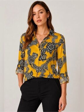 Express Portofino Slim Fit Yellow with black/white floral print